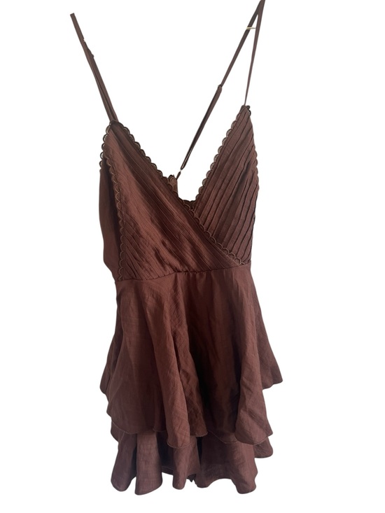 Tops - Mi Ami Francesca’s  Brown Ruffled Spaghetti Strap Top